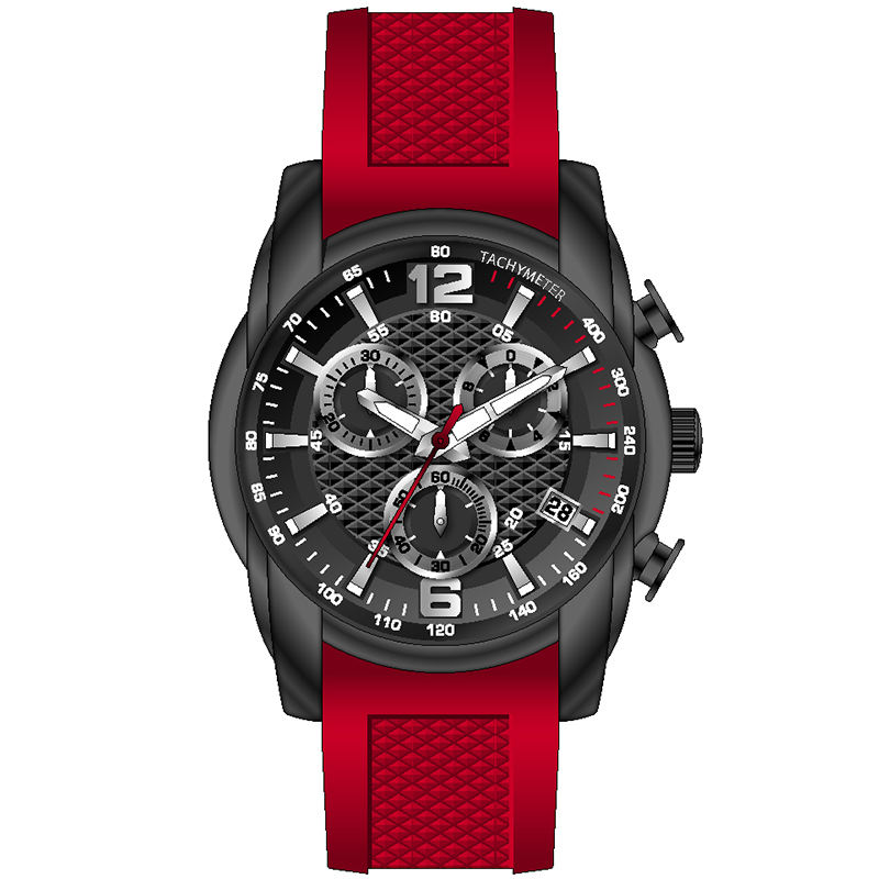 Boîtier noir cadran bracelet rouge