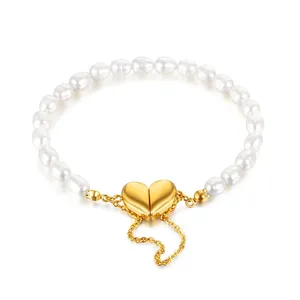 新设计热卖珍珠手链饰品18k金淡水珍珠不锈钢磁心珠手链F