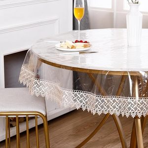Huihue 사용자 정의 럭셔리 라운드 화이트 폴리 에스테르 레이스 가장자리 테이블 천 결혼식 - Product Image 1