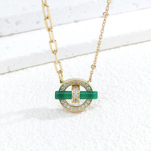 قلادة من الفضة الإسترلينية S925 الرائعة ، عقيق أخضر ، زركونيوم ، معالجة مجوهرات قابلة للتخصيص ، قلادة أنيقة بالوزن المناسب - Product Image 3