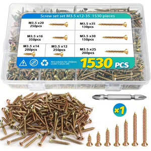 Tapping Screws M3.5 x12-35 1530pcs Metric Wood Screw Set Cross Countersunk Head Stainless Steel - Product Image 1