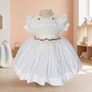 Casalia Halloween – robe blanche brodée à manches bouffantes pour filles, col Peter Pan, jupe unie, combinaison trapèze d'automne 100% coton - Product Image 2