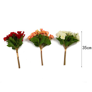 Bouquet de fleurs artificielles de begonias Rieger de 35 cm, faux begonias réalistes à double fleur avec feuilles vertes pour la décoration de mariage, de la maison ou du vase de table - Product Image 5