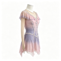 Robe de patinage artistique rose et violette dégradée avec strass, volants et maille, pour femmes et filles