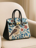 Peint à la main fleur oiseau motif couche supérieure peau de vache sac à main classique matériel exquis style artistique sac de luxe pour les femmes
