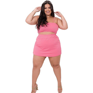 Conjunto de Dos Piezas Sexy de Verano para Mujer Talla Grande, con Falda y Pantalones de Color Sólido, <span class=keywords><strong>Elegante</strong></span> y con Estilo - Product Image 6