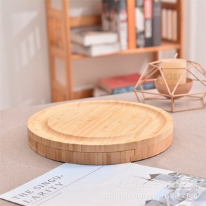 Planche à fromage en bambou Shangfeng, 25 cm, ronde, avec tiroir, pour servir le fromage, la pizza et le pain - Product Image 1