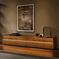 Meuble TV moderne de style mid-century personnalisé en usine 2026 avec 4 tiroirs rabattables ou éclairage LED pour salon