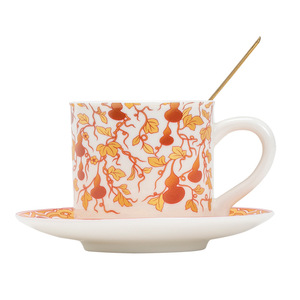 Dehua White Porcelain Coffee <b>Cup</b> And Saucer <b>Set</b> Round Floral Pattern For Afternoon <b>Tea</b> - Product Image 5