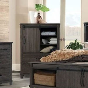 Ensemble de chambre à coucher gris foncé industriel avec lit de rangement et commode à étagères ouvertes - Product Image 3