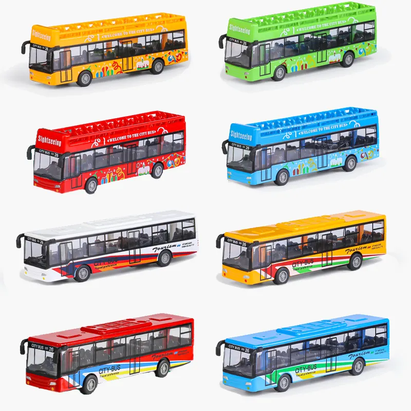 子供のためのダイキャストメタルモデルカー4色リターンミニ合金バスおもちゃシミュレーションスクールバスおもちゃ