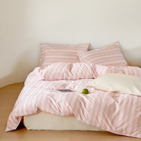 Ensemble de literie rayé imprimé numériquement 100% coton, 4 pièces, housse de couette en pur coton + drap plat ou drap-housse + ensemble de taies d'oreiller