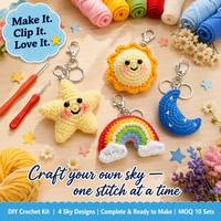 Kit de Ganchillo de Algodón para Hacer Manualidades, Diseño de Estrella, Sol, Luna y Arcoíris, 4 Juguetes de Peluche de Dibujos Animados, Herramientas, Tutoriales, Hilos para Principiantes