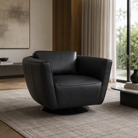 Fauteuil de salon pivotant moderne en cuir écologique, structure en bois massif, pieds en acier carbone, pour la maison, le bureau ou la chambre