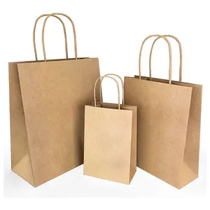 In Stock Tianjin Factory Wholesale Brown Craft Kraft Paper Gift Packaging Bags With Handle For Shopping Garment