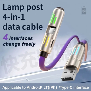 Vente chaude 240W 4 en 1 Câble de chargeur avec indicateur de lumière respiratoire LED 3FT 4FT <span class=keywords><strong>Multi</strong></span> <span class=keywords><strong>USB</strong></span> Type C Câbles en silicone pour téléphone - Product Image 3