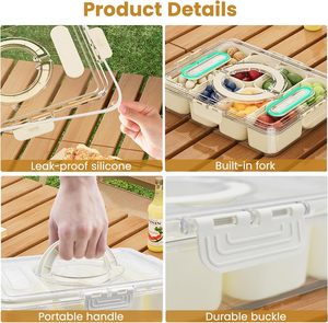 Boîte de rangement alimentaire portable en plastique pour voyage, avec compartiments, couvercle et poignée, empilable - Product Image 3