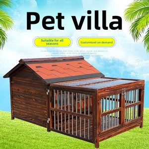 บ้านสุนัขไม้เนื้อแข็งแบบถอดประกอบได้ ใช้ได้ทุกฤดู พร้อมหลังคาไม้และรั้ว ป้องกันน้ำสำหรับกลางแจ้ง ไม่มีแบบปิด สำหรับสุนัขขนาดใหญ่ - Product Image 2