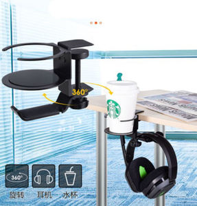 Ajustável girando braço braçadeira metal Headphone Stand Headset gancho Hanger Mount com porta-copos - Product Image 4