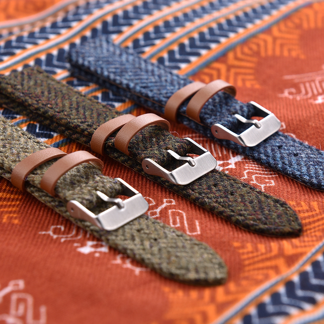 New Color Brown Tweed Quick Release Watch Strap 18mm 20mm 22mm Fabric Hybrid Nylon+Leather Watch Bands