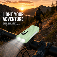 Lampe de vélo LED rechargeable étanche IP44 Z838 verte en ABS, avec fonction Power Bank et chargement USB Type-C, 500LM, modes Haute/Basse/Flash, idéale pour le camping