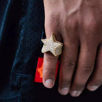 Großhandel Mode Vergoldete Mikro-Pavé Zirkonia Sternförmige Bandringe Hip-Hop Bling Iced Out Ringe für Männer Frauen Geschenk