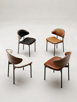 Chaise de salle à manger design moderne, dossier en bois massif courbé, revêtement en cuir, pieds en métal noir ergonomiques pour la salle à manger, meubles de maison