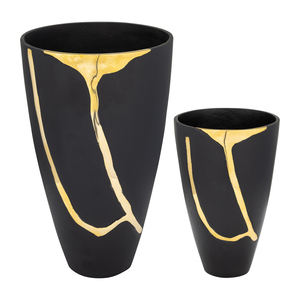 Vaso moderno in metallo affusolato con accenti neri e oro, vaso decorativo per fiori, per soggiorno, camera da letto, decorazioni per la casa - Product Image 2