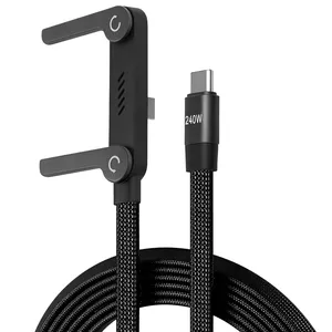 Câble de données pliable 240W à charge rapide avec support de téléphone portable, réglage multi-angles, charge non-stop, câble PD Type-C avec gaine tressée - Product Image 1
