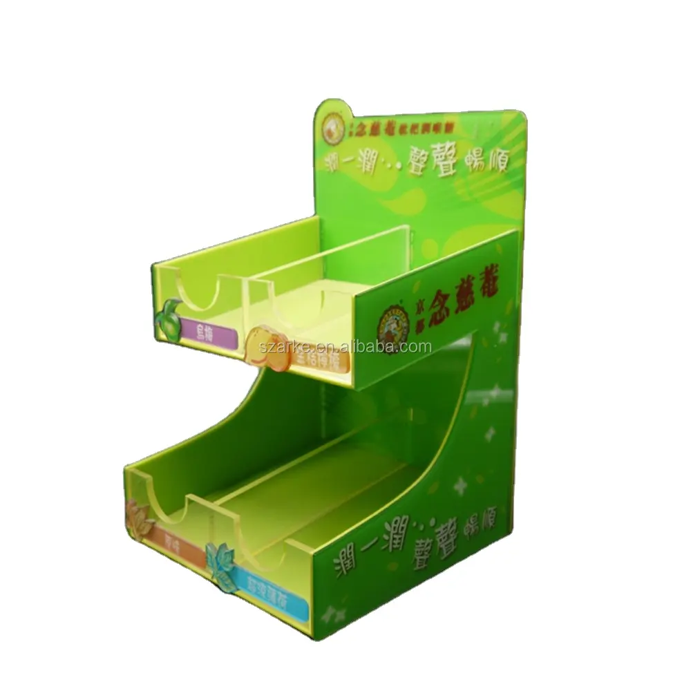 Custom made counter top PMMA acrylic promotion display stand with 2 tiers shelves and price tags