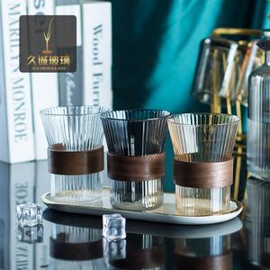 Creative strisce verticali alto vetro borosilicato tazza trasparente singolo strato di legno cerchio acqua tazza all'ingrosso - Product Image 6