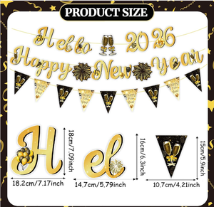 Decorazioni per Festa di Capodanno 2027: Striscioni con Lettere, Bandierine Triangolari, Ghirlande, Palloncini con Coriandoli, Topper per Torte e Cupcake - Product Image 5