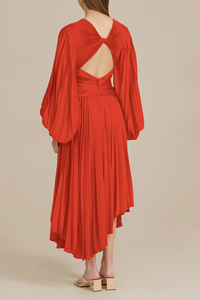 Vente en gros de jolies femmes design fashional robe plissée élégante et modeste grande taille en satin de polyester rouge pour femmes - Product Image 5