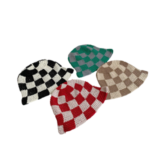 PARTYMENT Chapeau Bob en Coton Fait Main, Tricoté à Carreaux Épais au Crochet, Style Pêcheur Hiver, Bonnet Rasta, Casquette Kufi Femme, Tricotée Décontractée pour l'Extérieur - Product Image 1