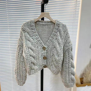 Tricoté à la main décontracté ample surdimensionné tricoté à la main col en V femmes enceintes pull cardigan - Product Image 5