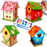 Kit de maison d'oiseau en bois pour jardin Cages à oiseaux suspendues décoratives personnalisées avec peintures pour enfants Kit de bricolage en bois maison d'oiseau