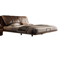 Cama Flotante Italiana de Lujo Ligero, 1.8m, Queen, de Cuero Ecológico, Duradera, Moderna, con Panel de Oreja de Elefante, Uso Comercial, Estructura de Madera