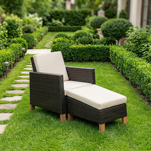 Contemporary Rattan Outdoor Chair With Ottoman Weather Resistant <b>Garden</b> <b>Set</b> For Patio Decking - Product Image 3