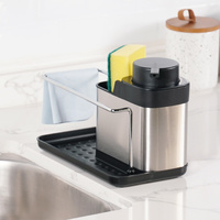 Distributeur de savon nettoyant en métal en acier inoxydable multifonctionnel pour la cuisine Organisateur de brosses éponge pour évier