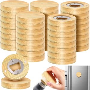 Abridores de Botellas de Cerveza Magnéticos de Bambú Grueso, Circulares, Redondos, para Grabado Láser, Venta al Por Mayor - Product Image 1