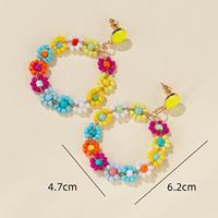 Anting-anting anyaman manik-manik beras berlapis logam, desain bunga warna-warni kreatif, buatan tangan, model hoop kekinian
