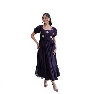 Vestido de Seda con Bordado de Cuentas, Diseño Indio Moderno, para Bodas, Fiestas, Uso Casual, de Secado Rápido, para Mujer - Product Image 1