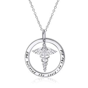 Infirmière Thème Collier En Argent Sterling <span class=keywords><strong>Caducée</strong></span> Et Stéthoscope Pendentif Bijoux - Product Image 1