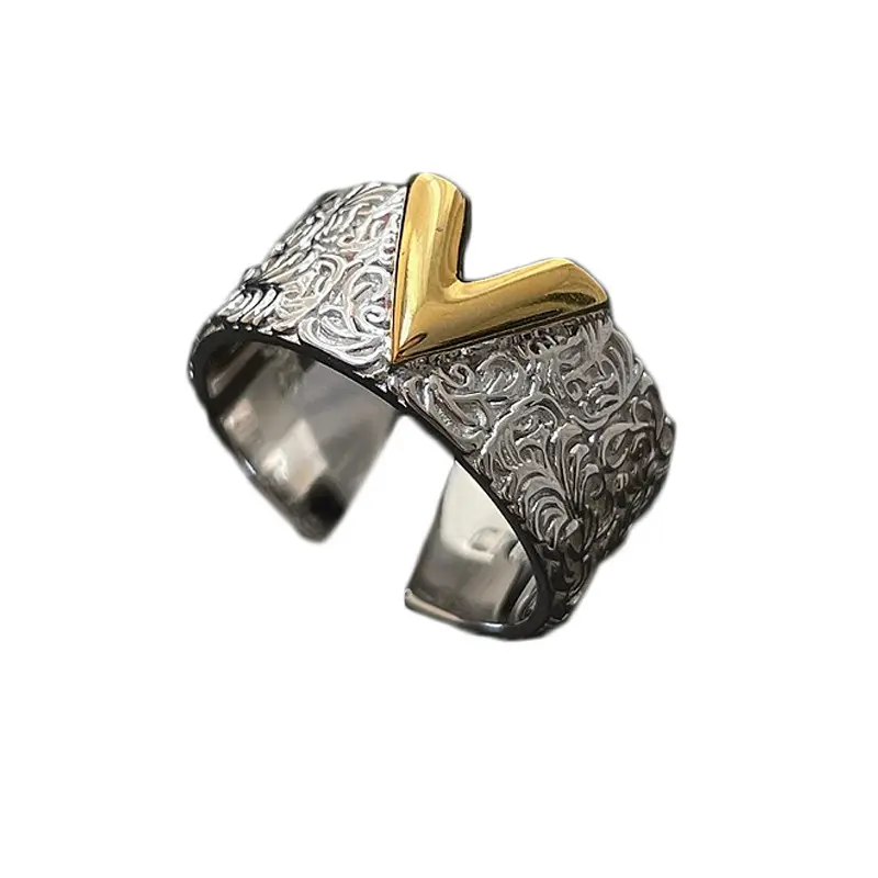 Trendy Silver Gold V Pattern Rings Fashion Adjustable Plated Cool Rings For Women Men