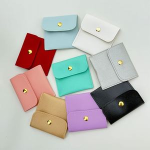 New Style PU Leather Pouch 8x8cm Square Button <b>Bag</b> Earring Luxury Gift Jewelry Packaging Custom Logo for Accessories Storage - Product Image 1