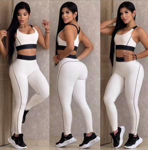 <strong>Summer</strong> High Waist Hip Lift Abdomen Compression Fitness Suit High Elastic Sports Bra + Leggings 2-piece Running Yoga Set - Product Image 3