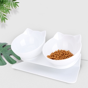 Venda quente Duplo PC + ABS Gato Forma Pet Alimentação Tigelas Personalizado 15 Graus Incline Elevado Dog Bowl - Product Image 1