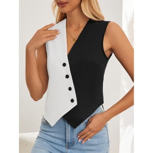 Chaleco de traje sin mangas con cuello en V y patchwork para mujer, a la moda - Product Image 1
