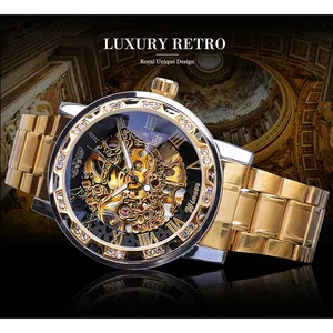 赢家金表经典水钻钟罗马模拟男钟机械不锈钢带夜光手表 - Product Image 2