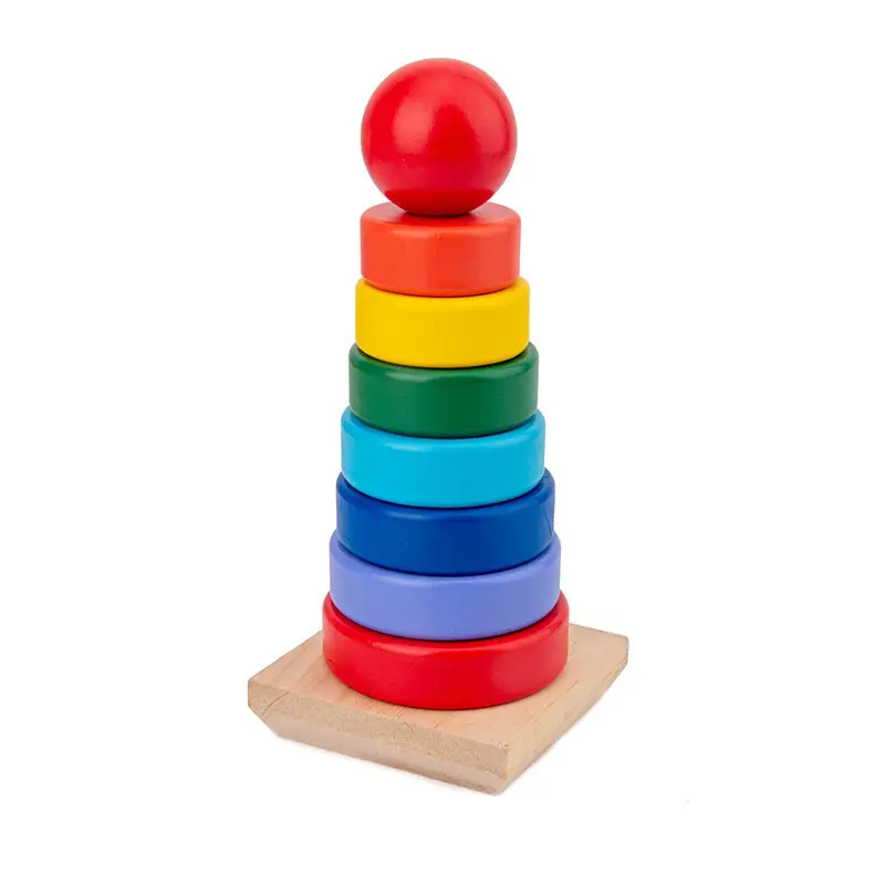 Toddler Montessori Learning Toys Geometric Stacker Baby Stacking Toys Set Wooden Ring Stacker Toys